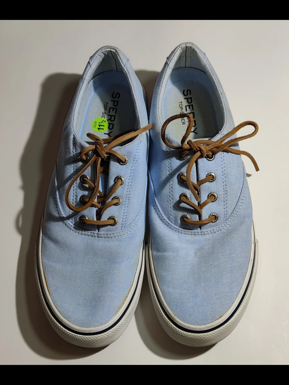 SPERRY Top-sider Baby Blue Canvas White 2-eye Boat Shoes Mens 11.5 Nautical